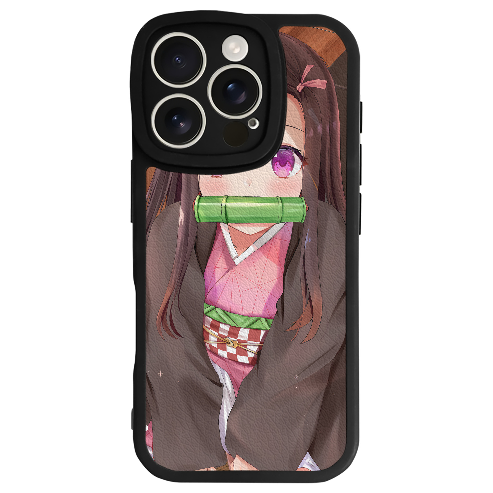（画像用） 鬼滅の刃（きめつのやいば）竈門 禰󠄀豆子／かまど ねずこ Kamado Nezuko 【iPhone 16シリーズ対応】シリコンスマホケース（レザー調） 材質：シリコン